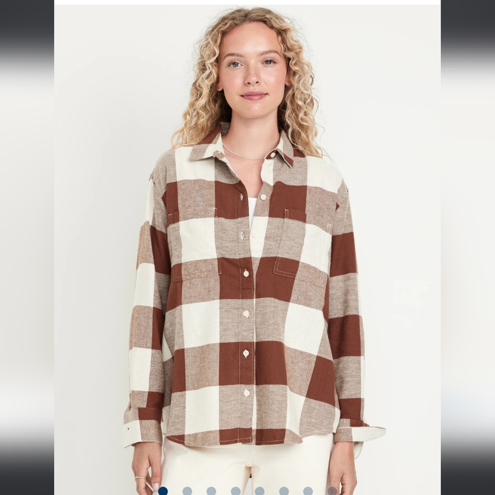 *$10 Sale*Old Navy Plaid Button-Up Shirt in Brown and Cream M